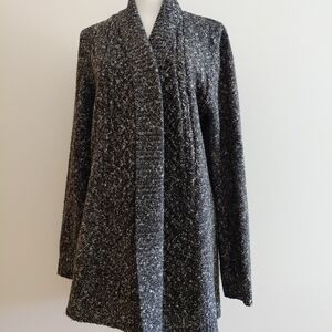 LL Bean Rag Sweater Womens Large Black White Open Cardigan Warm Relaxed